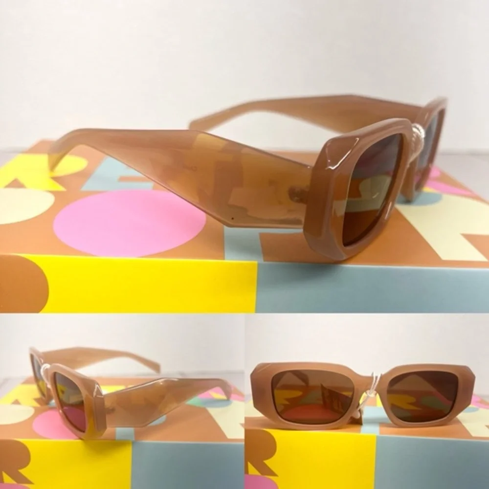 Oversized Square Brown Sunglasses UV400 Retro Fashion Thick‎ Frame Women